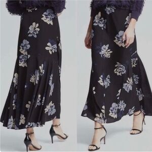 Banana Republic Flounce Floral Maxi Skirt  Black Blue Size 14 Womens New